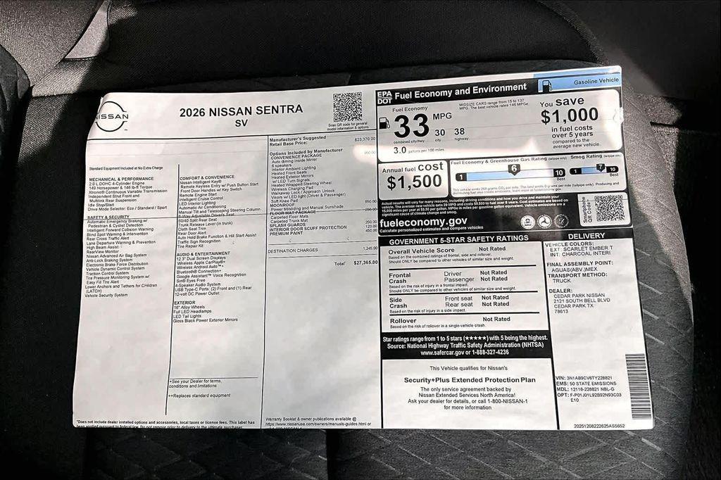 new 2026 Nissan Sentra car, priced at $27,090