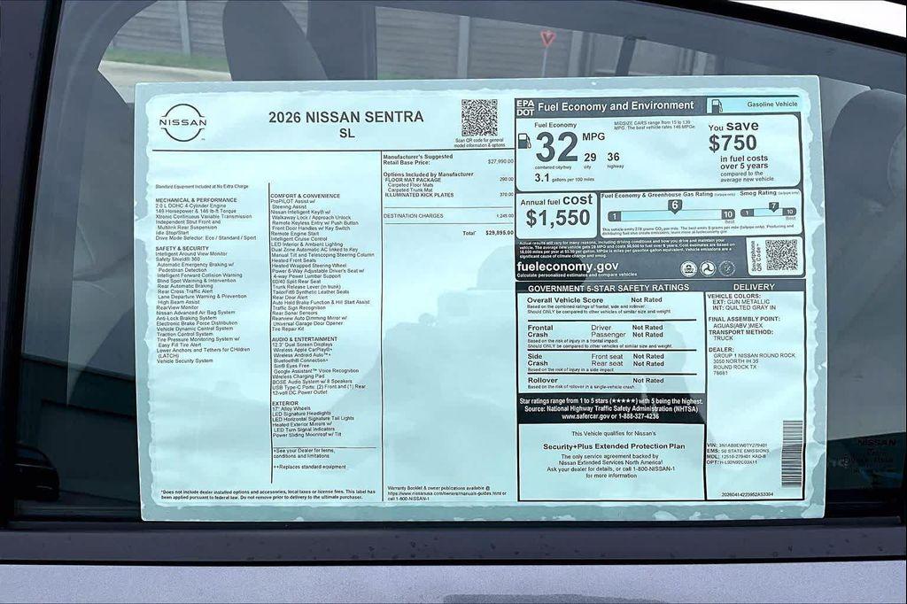 new 2026 Nissan Sentra car, priced at $29,620