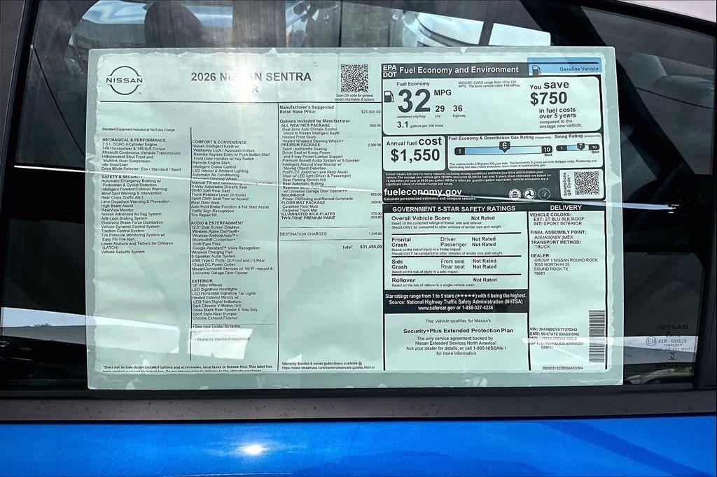 new 2026 Nissan Sentra car, priced at $31,180