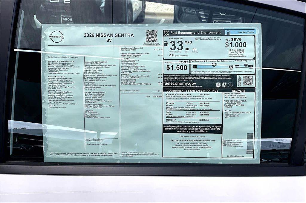 new 2026 Nissan Sentra car, priced at $26,140