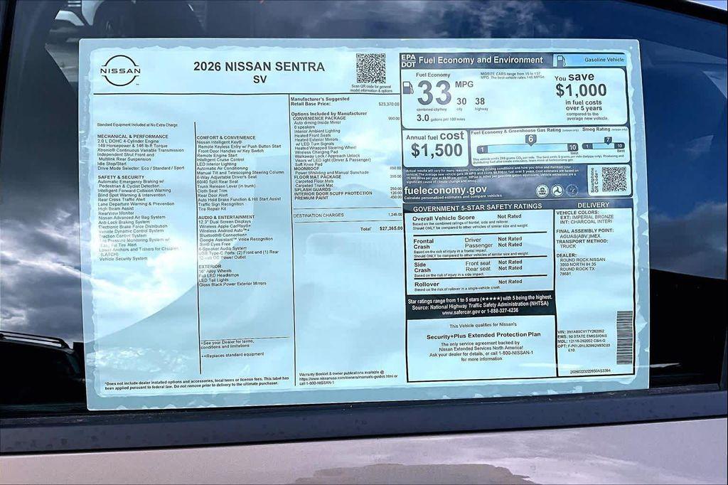new 2026 Nissan Sentra car, priced at $26,590