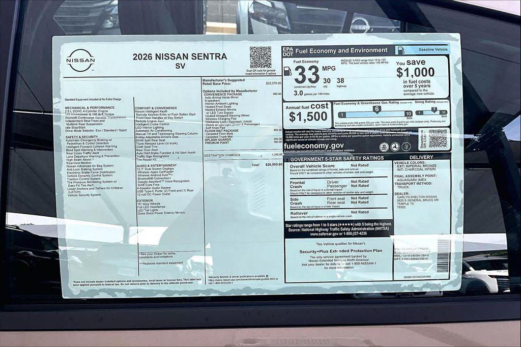 new 2026 Nissan Sentra car, priced at $26,545