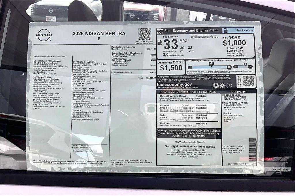 new 2026 Nissan Sentra car, priced at $24,835