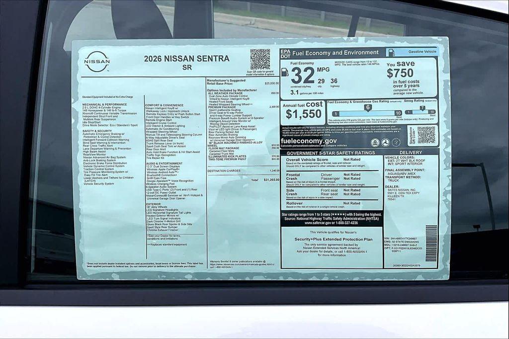 new 2026 Nissan Sentra car, priced at $31,215