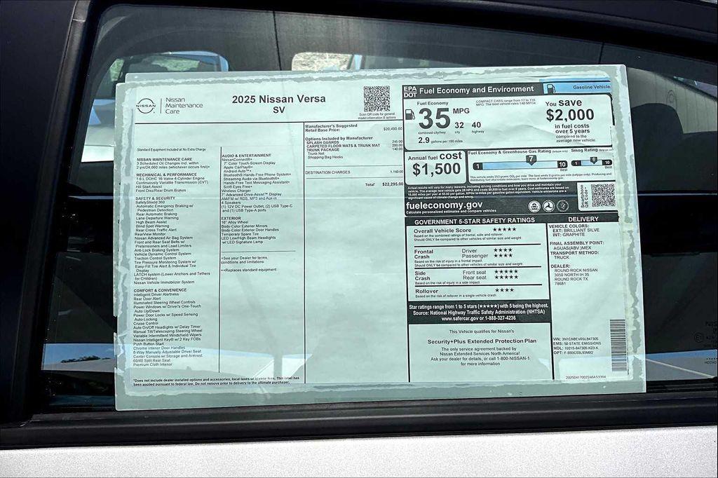 new 2025 Nissan Versa car, priced at $21,770