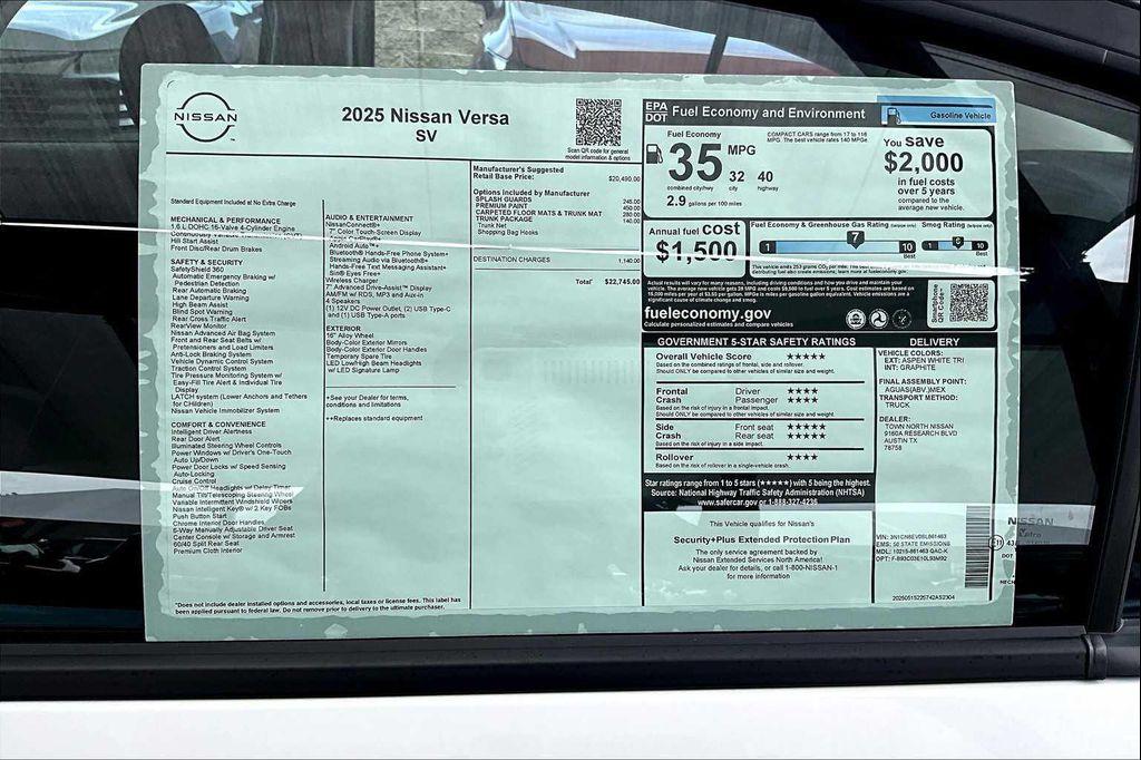 new 2025 Nissan Versa car, priced at $22,220