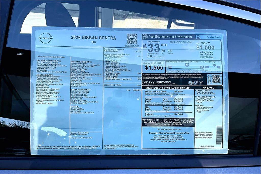 new 2026 Nissan Sentra car, priced at $25,490