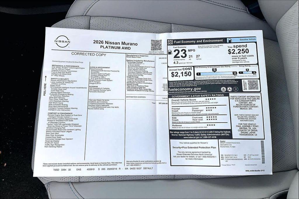 new 2026 Nissan Murano car, priced at $53,225