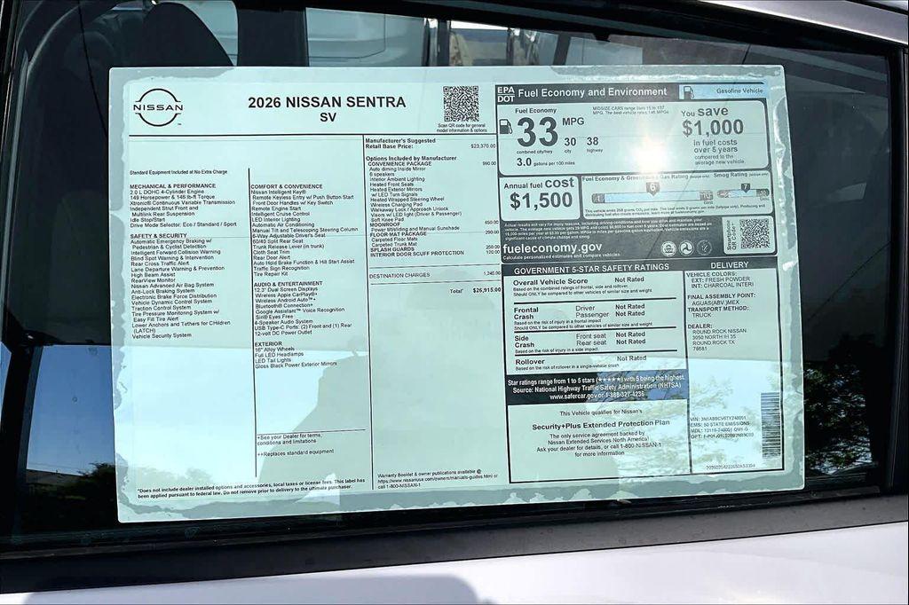 new 2026 Nissan Sentra car, priced at $26,140