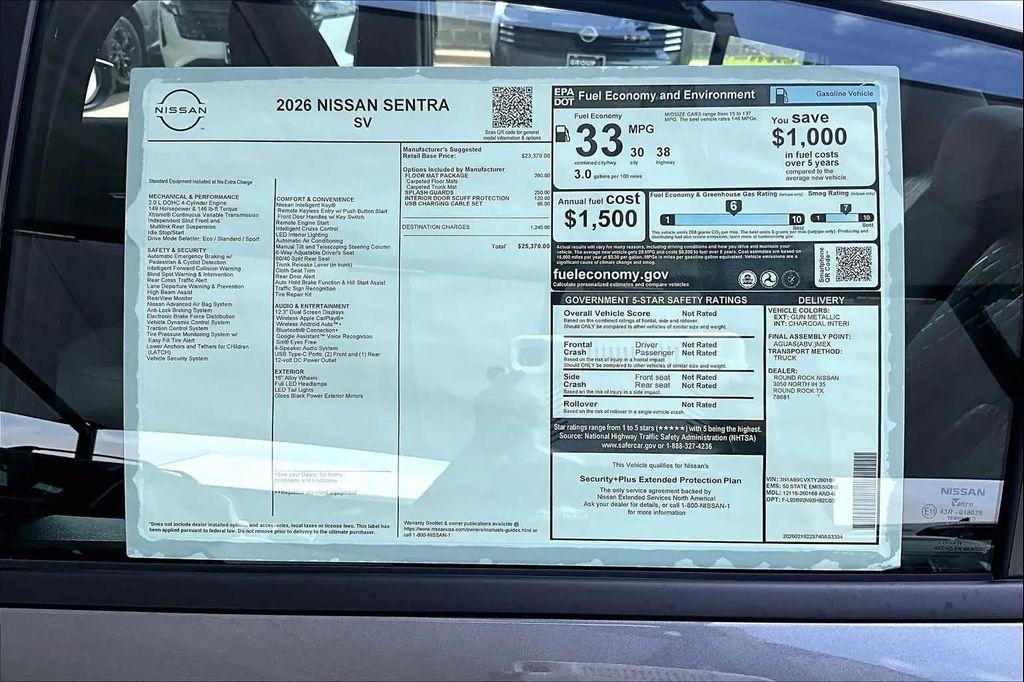 new 2026 Nissan Sentra car, priced at $24,595