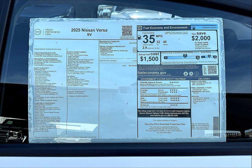 new 2025 Nissan Versa car, priced at $22,172