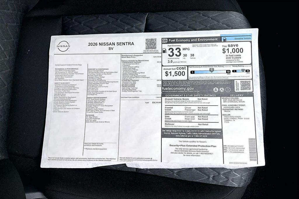 new 2026 Nissan Sentra car, priced at $26,035