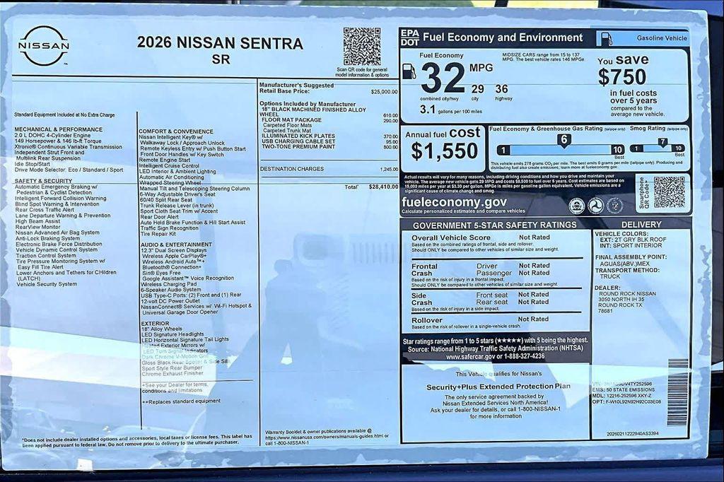 new 2026 Nissan Sentra car, priced at $28,135