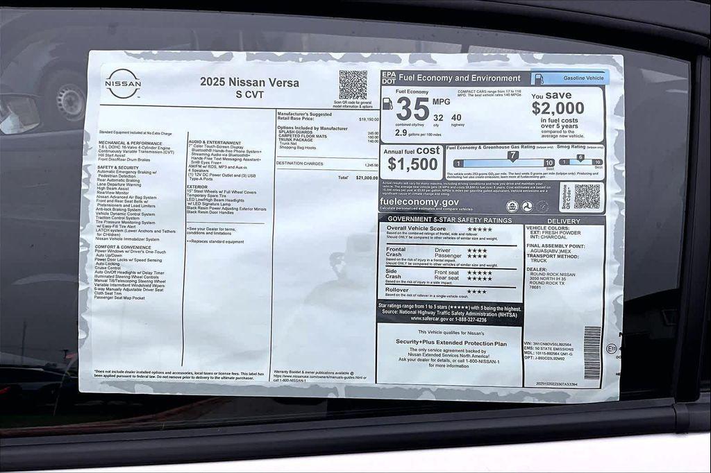 new 2025 Nissan Versa car, priced at $19,742