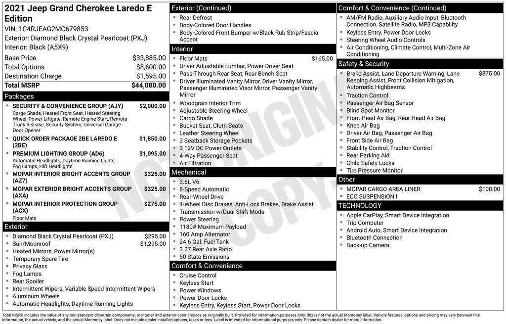 used 2021 Jeep Grand Cherokee car, priced at $15,103