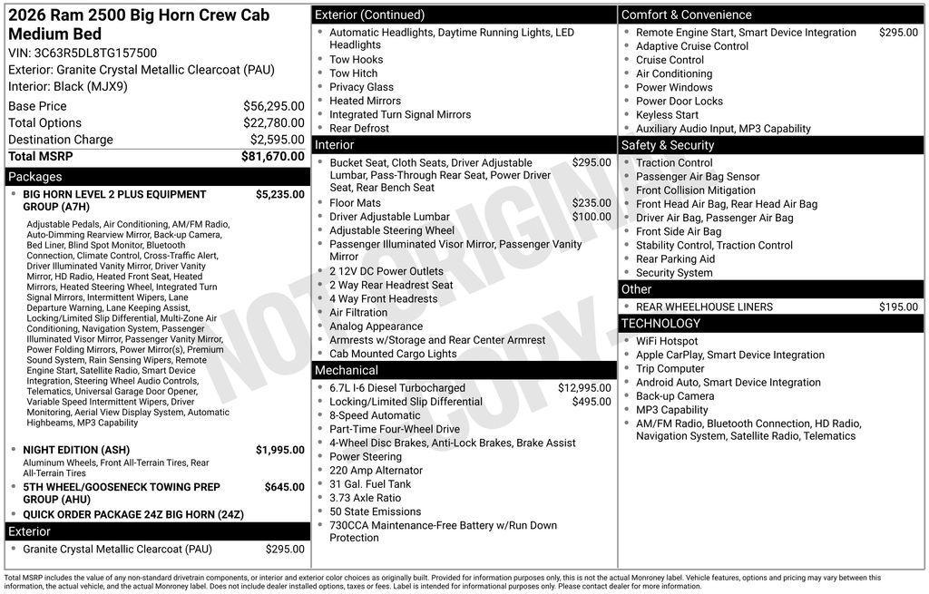 new 2026 Ram 2500 car, priced at $71,180