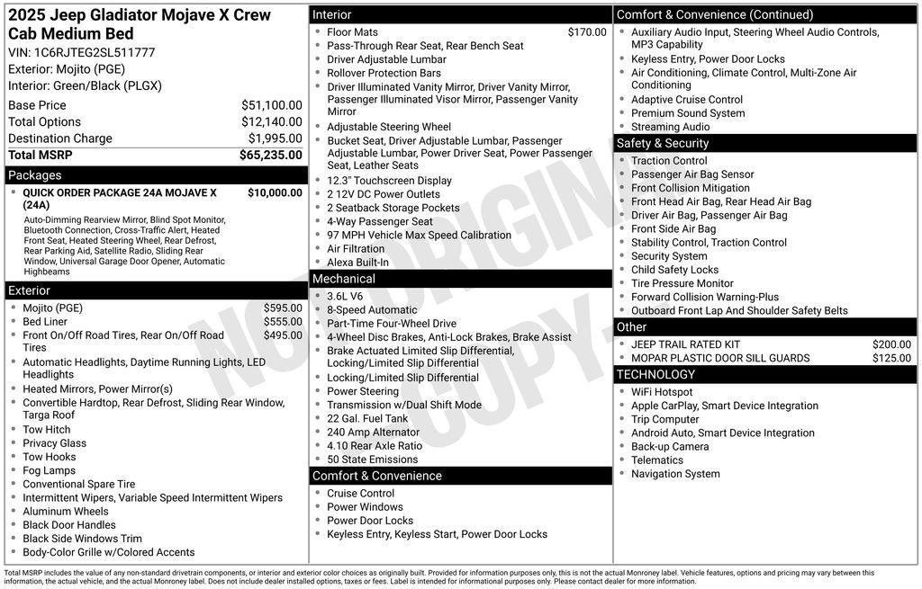 new 2025 Jeep Gladiator car, priced at $54,139