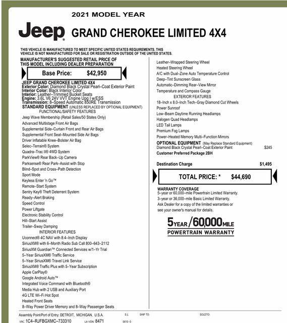 used 2021 Jeep Grand Cherokee car, priced at $19,181