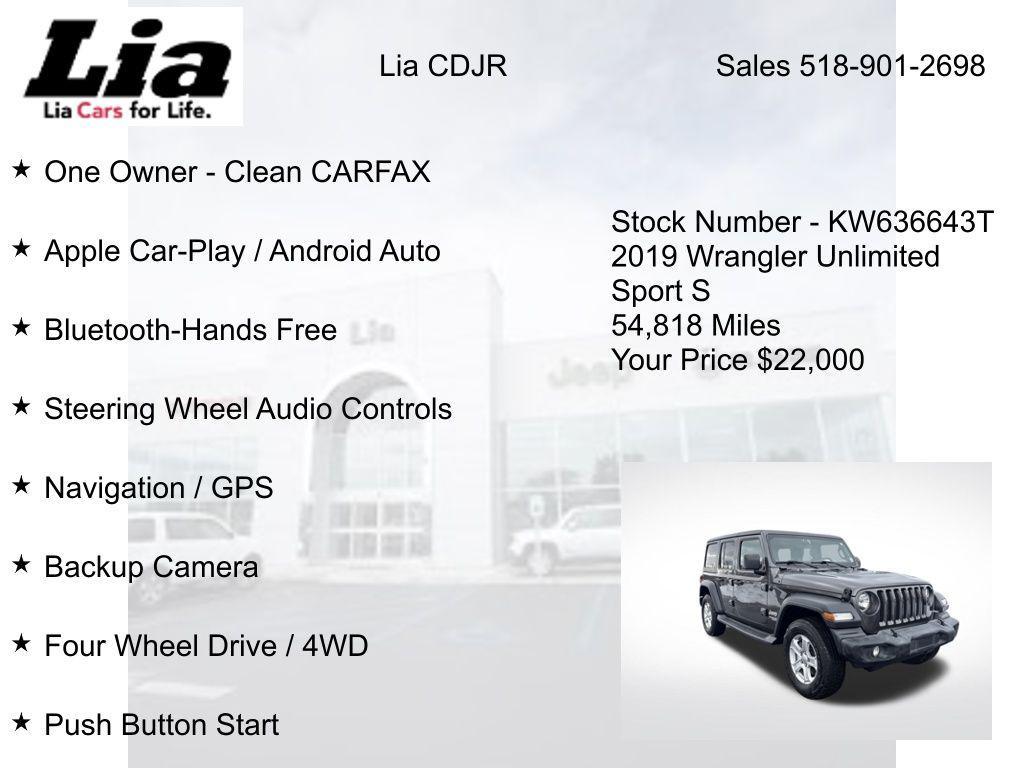 used 2019 Jeep Wrangler Unlimited car, priced at $22,000