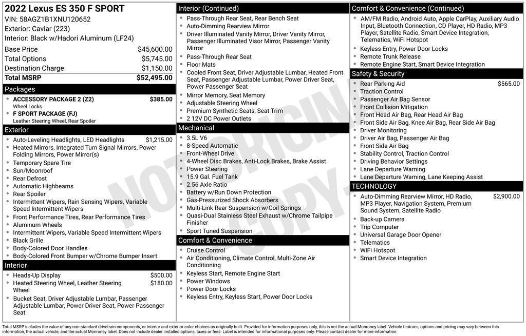 used 2022 Lexus ES 350 car, priced at $36,400