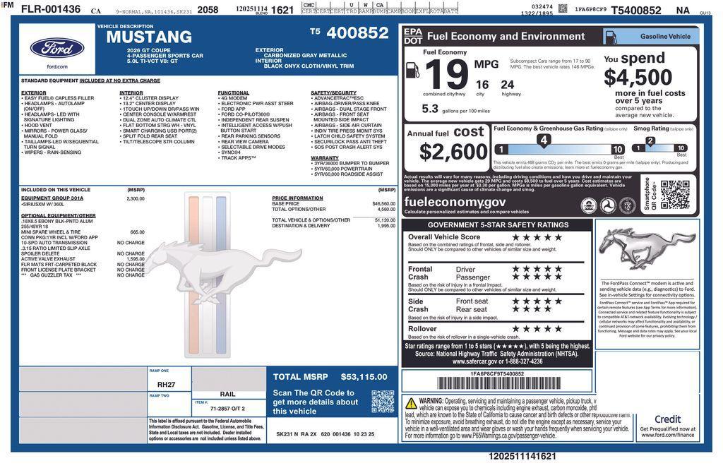 new 2026 Ford Mustang car, priced at $51,115