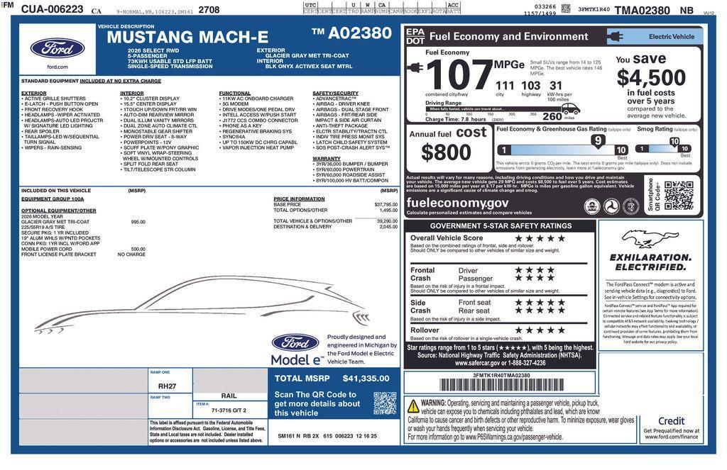 new 2026 Ford Mustang Mach-E car, priced at $40,335
