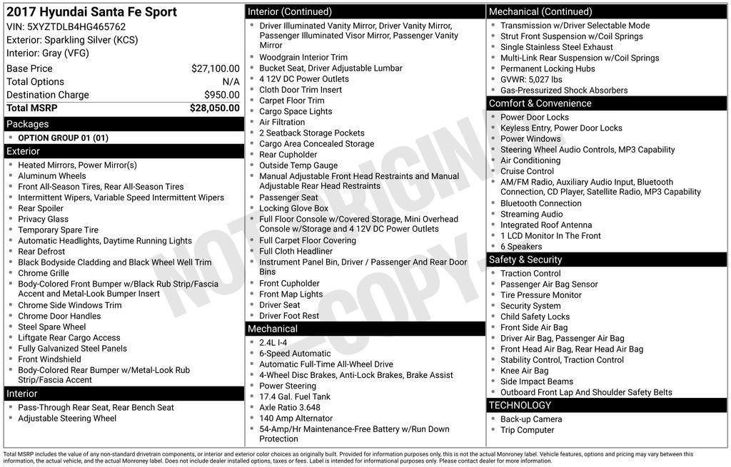 used 2017 Hyundai Santa Fe Sport car, priced at $9,700