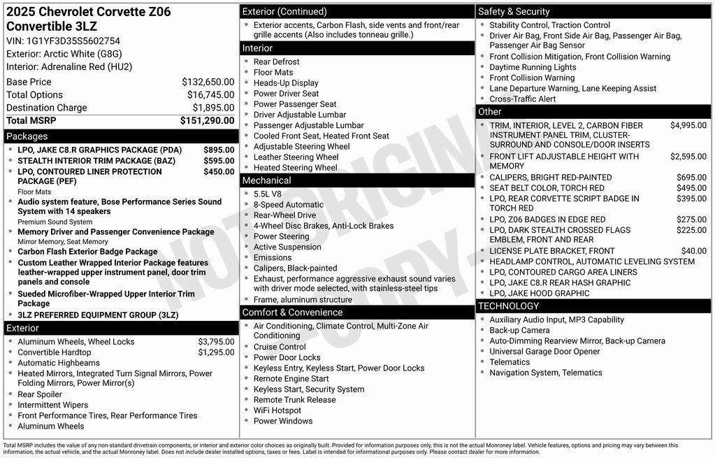 used 2025 Chevrolet Corvette car, priced at $128,900