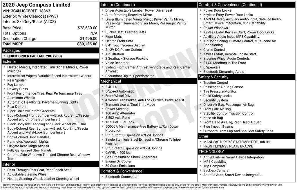 used 2020 Jeep Compass car, priced at $15,267