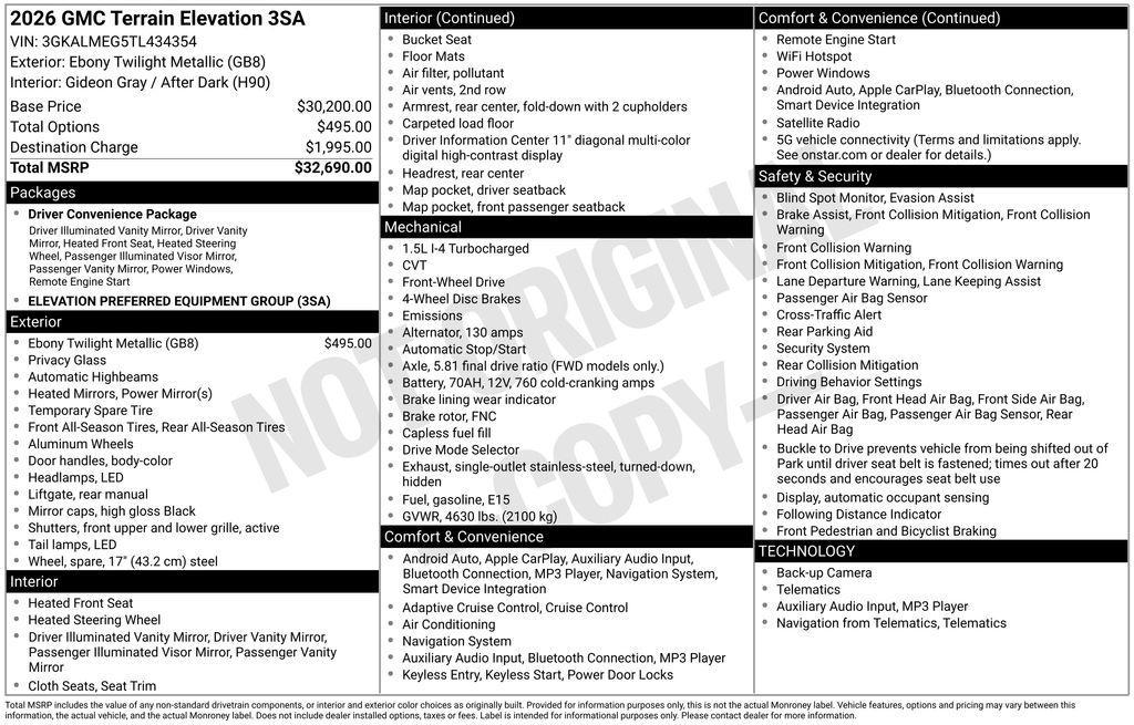 new 2026 GMC Terrain car, priced at $30,947