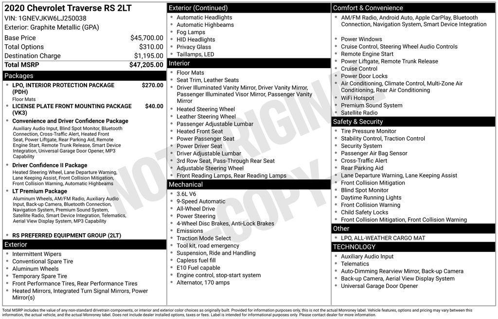 used 2020 Chevrolet Traverse car, priced at $26,643