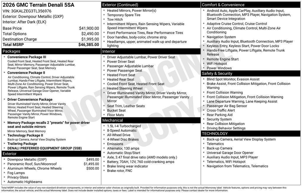 new 2026 GMC Terrain car, priced at $45,085