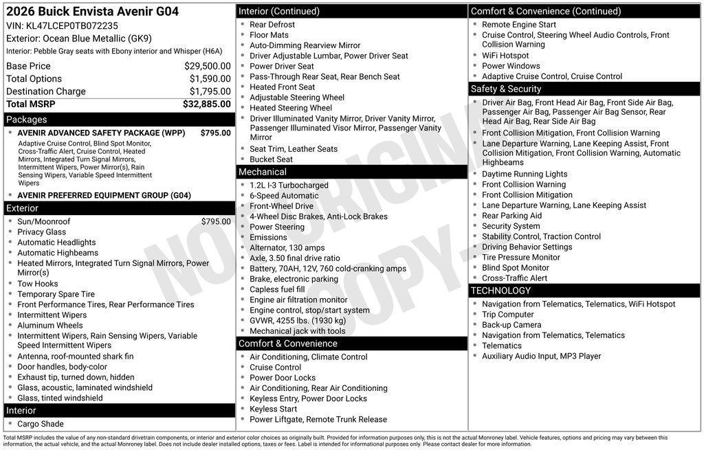 new 2026 Buick Envista car, priced at $32,135