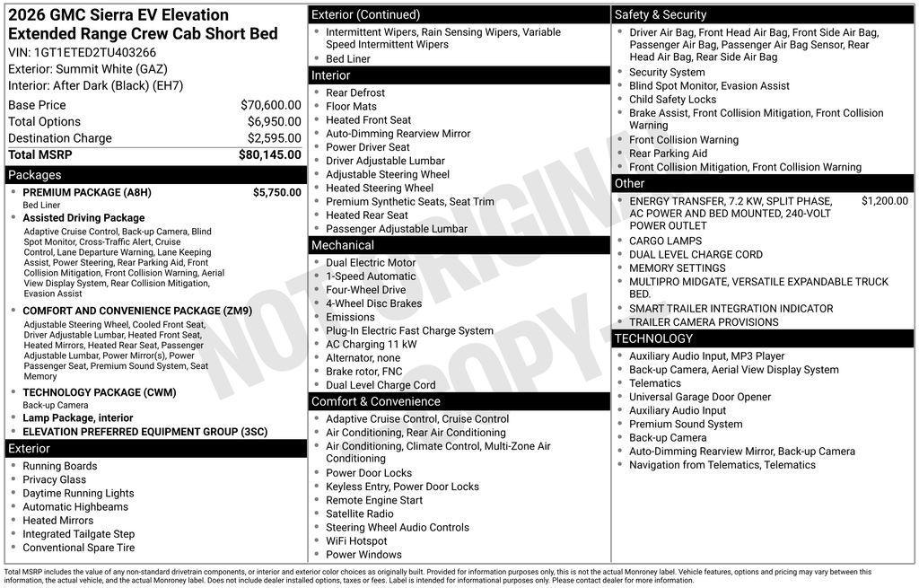 new 2026 GMC Sierra EV car, priced at $65,139