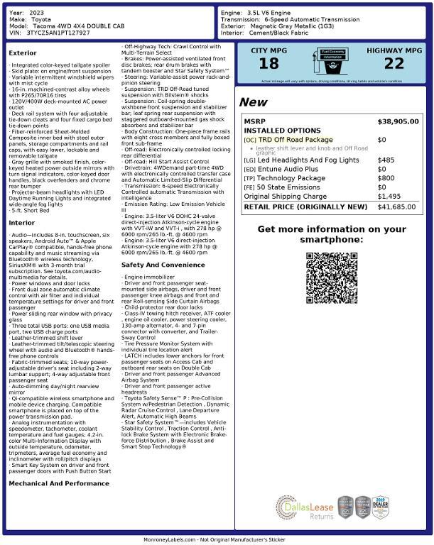 used 2023 Toyota Tacoma car, priced at $39,062