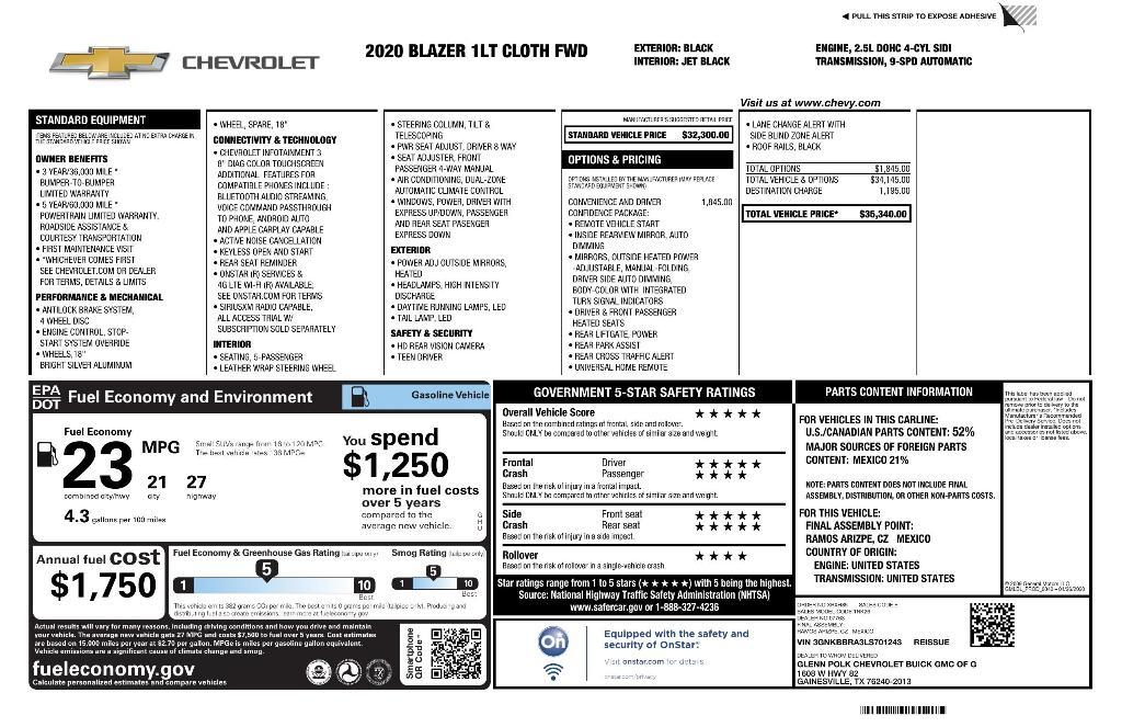 used 2020 Chevrolet Blazer car, priced at $18,884