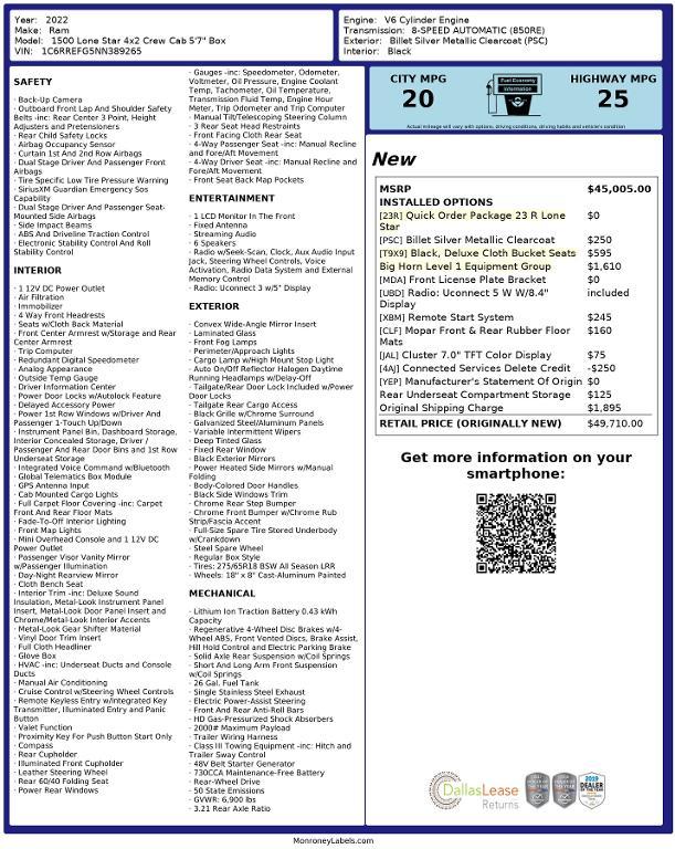 used 2022 Ram 1500 car, priced at $36,975