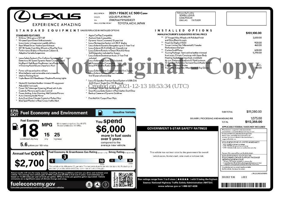 used 2021 Lexus LC 500 car