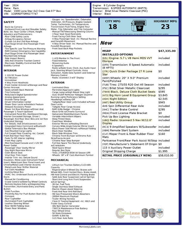 used 2024 Ram 1500 car, priced at $41,955