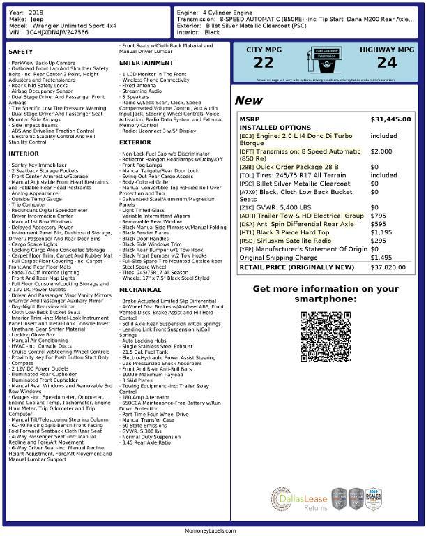 used 2018 Jeep Wrangler Unlimited car, priced at $24,128