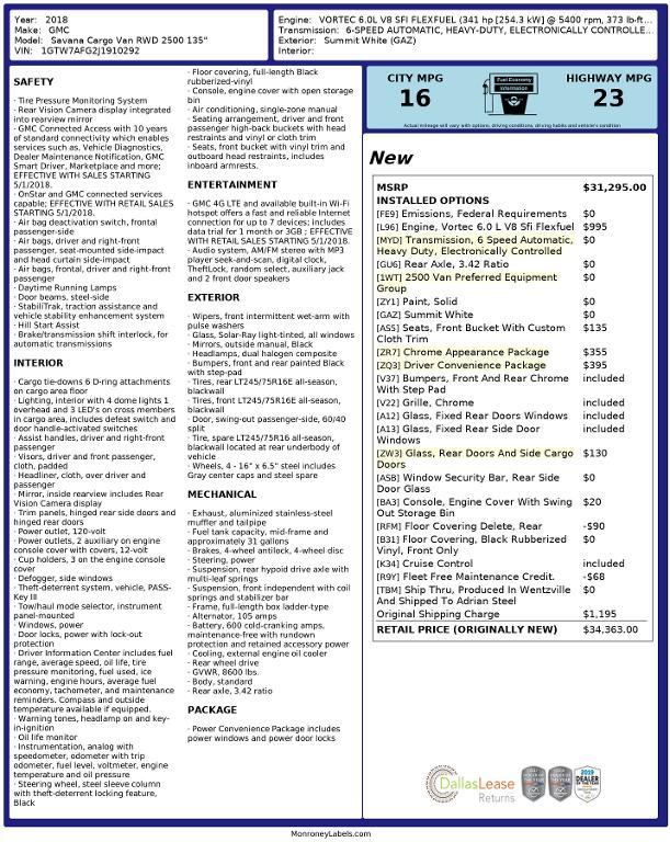 used 2018 GMC Savana 2500 car, priced at $14,406