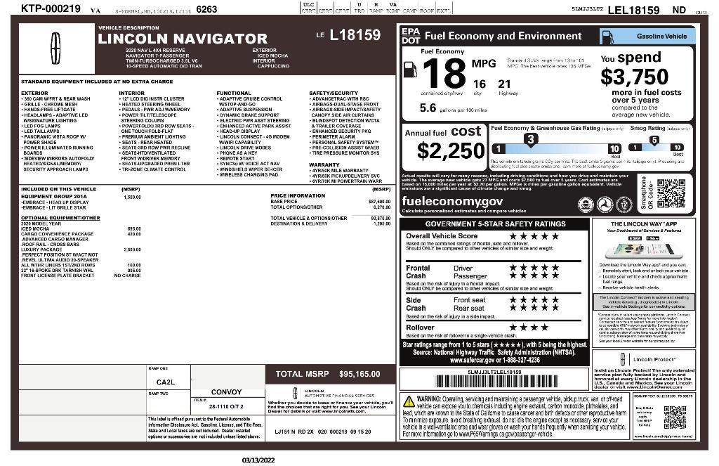 used 2020 Lincoln Navigator L car, priced at $42,776