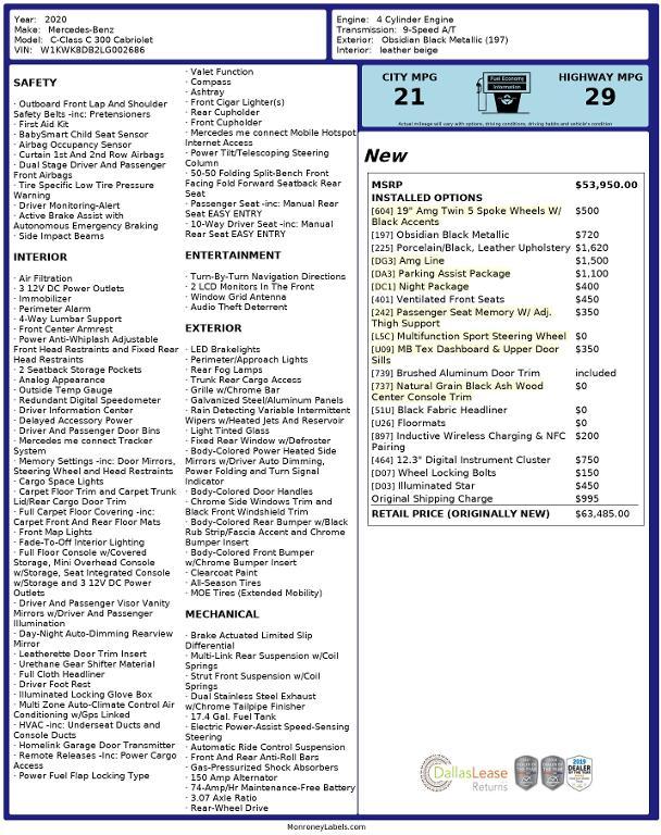 used 2020 Mercedes-Benz C-Class car, priced at $28,701