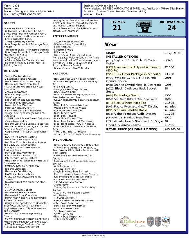 used 2021 Jeep Wrangler Unlimited car, priced at $30,872