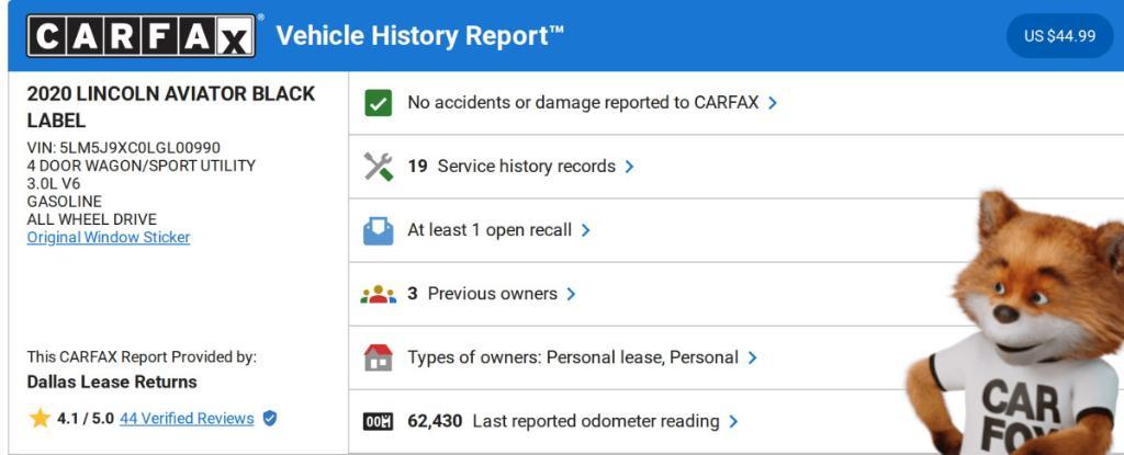 used 2020 Lincoln Aviator car, priced at $39,374