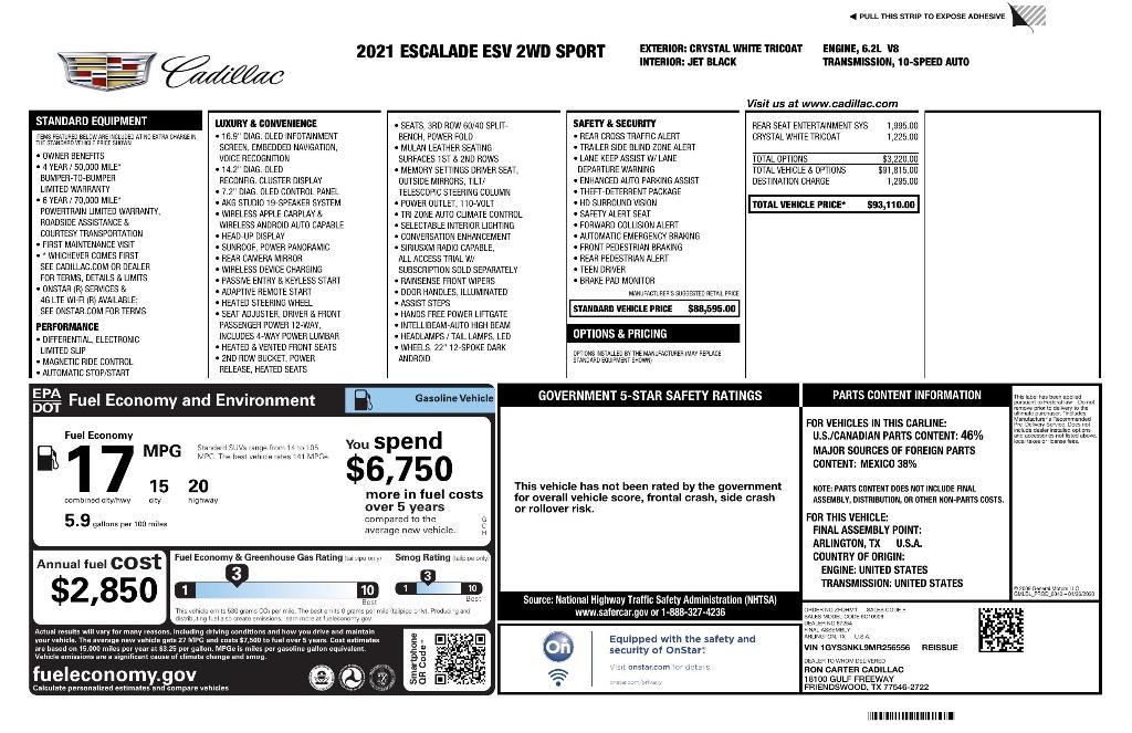 used 2021 Cadillac Escalade ESV car, priced at $53,288