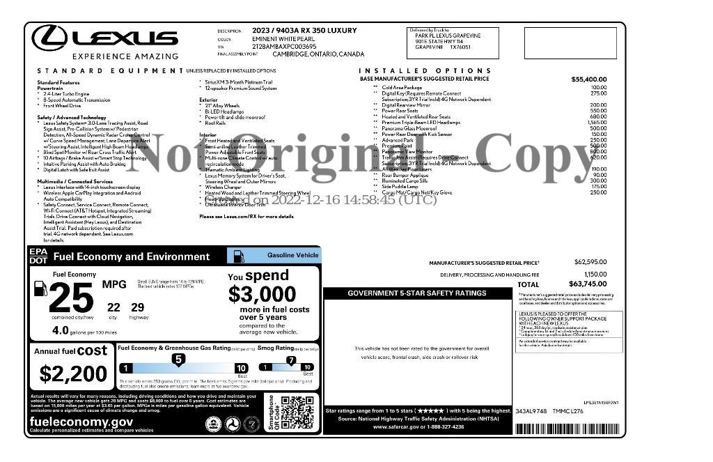 used 2023 Lexus RX 350 car, priced at $46,609