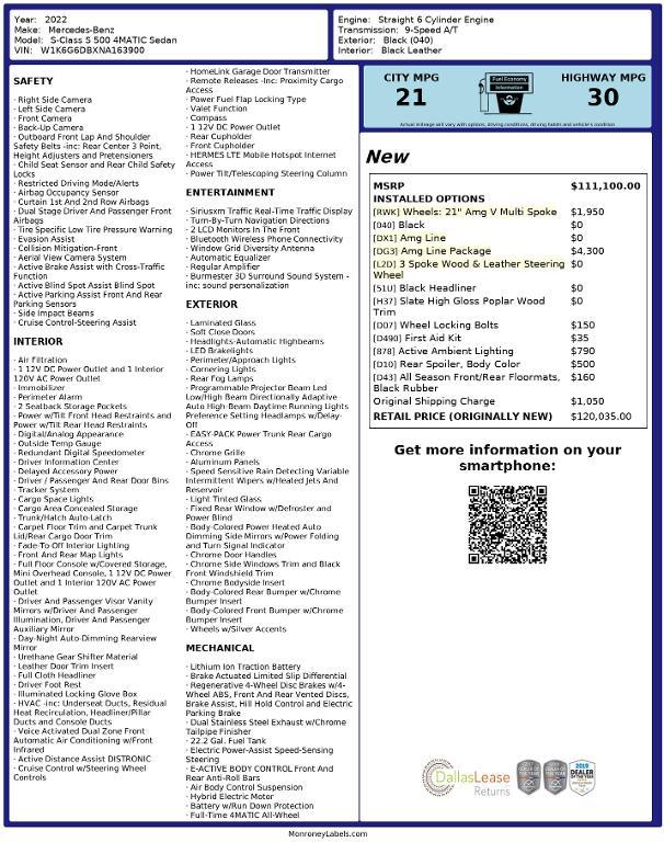 used 2022 Mercedes-Benz S-Class car, priced at $69,852