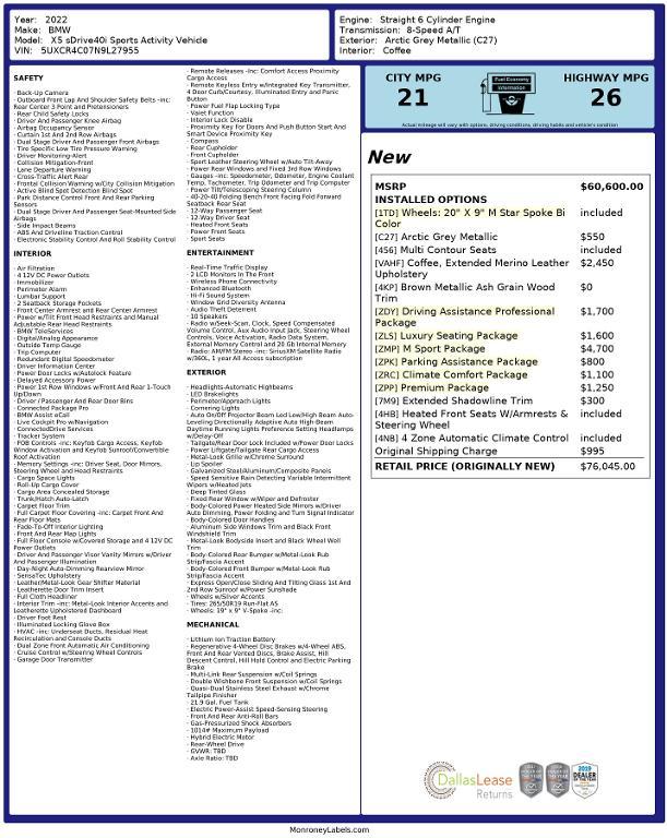 used 2022 BMW X5 car, priced at $37,995