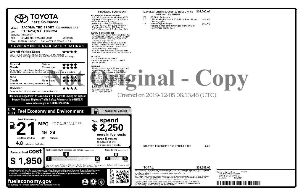 used 2020 Toyota Tacoma car, priced at $27,175